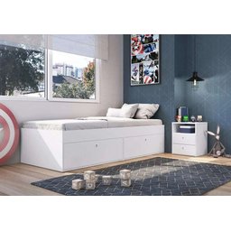 Quarto Juvenil Com Cama 80 E Mesa De Cabeceira Tokio Art in Móveis Branco - 2