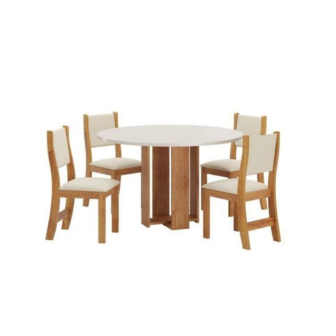 Conjunto Mesa de Jantar Redonda com 4 Cadeiras Mel/Blonde/Bege