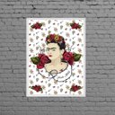 Ver imagem 2 de Quadro Frida Fundo Rosas Vermelhas 24x18cm - com vidro:Madeira preta