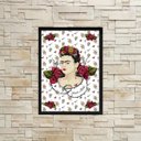 Ver imagem 1 de Quadro Frida Fundo Rosas Vermelhas 24x18cm - com vidro:Madeira preta