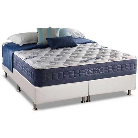 Cama Box King: Colchão Molas Ensacadas Anjos MasterPocket Blue Sea + Base CRC Courano White(