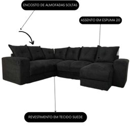 Sofá de Canto Varias Cores Confortavel Almofadas Soltas Cor:Preto - 4