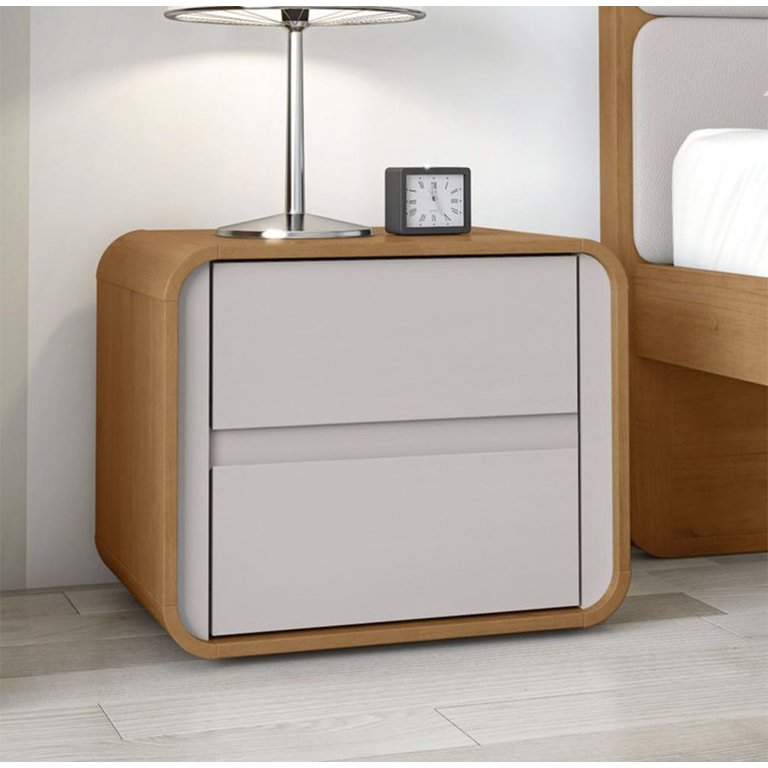 Mesa de Cabeceira Loop 2 Gavetas Amendoa Clean/off White - Móveis Lopas Mesa de Cabeceira Loop 2 Gavetas Amendoa Clean/off White - Móveis Lopas