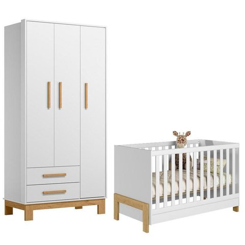 Berço Americano 4300 Mini Cama Fantasia e Guarda Roupa Infantil Q Encanto Slim 4340 Branco