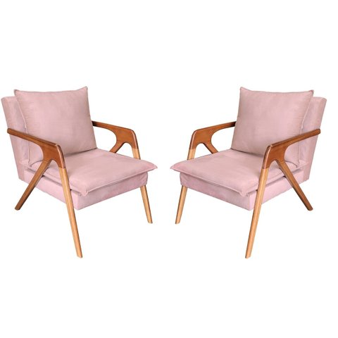 Kit 2 Poltronas decorativa Monalisa Luxo Dora Bela 0125 Rosa