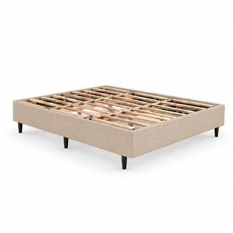 Cama Box Queen Size 158 x 198cm, 100% Madeira, Tecido Blindado com Veludo Bege