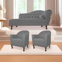 Ver imagem 1 de Kit Diva Recamier Diana 160cm Lado Esquerdo e 02 Poltronas Julia Suede - Doce Sonho Móveis Cinza