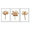 Ver imagem 1 de Kit 03 Quadros Decorativos - Flor de Lotus Bronze Minimalista Flnt002 - Tela Canvas - 60x80cm