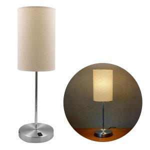 Kit 2 Abajur de Mesa Redondo Escovado com Interruptor com Cúpula Bege - Sala, Quarto, Cama Cabeceira