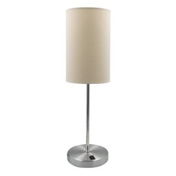 Kit 2 Abajur Luminária Redondo de Mesa para Quarto Escovado Interruptor com Cúpula Bege - 1