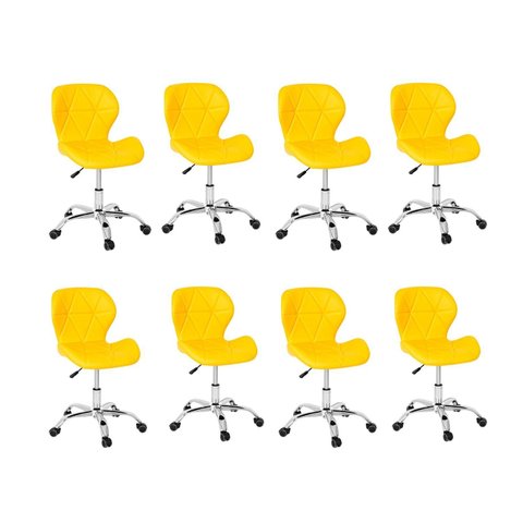 Kit 8 Cadeiras Escritório Slim Vegas Base Giratória Estofada Amarelo