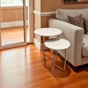 Ver imagem 2 de Kit 2 Mesas Laterais Centro Canto Jade Tampo Mdf Pés Metal Rose Gold-off White