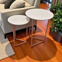 Ver imagem 5 de Kit 2 Mesas Laterais Centro Canto Jade Tampo Mdf Pés Metal Rose Gold-off White