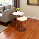 Ver imagem 3 de Kit 2 Mesas Laterais Centro Canto Jade Tampo Mdf Pés Metal Rose Gold-off White
