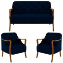 Ver imagem 1 de Kit Namoradeira 135cm e 2 Poltronas Decorativas Capitonê Lapa M22 Veludo Azul Marinho - Mpozenato