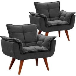 Kit 2 Poltronas Opala Decorativas Sued Grafite - Kimi Design - 2