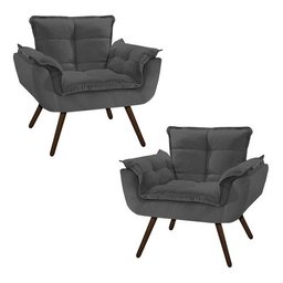 Kit 2 Poltronas Opala Decorativas Sued Grafite - Kimi Design - 4