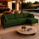 Ver imagem 3 de Sofá Sala de Estar Atena Chaise Direito Pés de Ferro 284cm 5 Lugares Linho Verde M1 - Monari Design