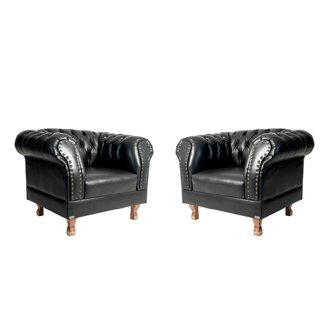 Kit 2 Poltronas Chesterfield Duque Capitonê Courano Preto