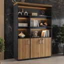 Ver imagem 1 de Estante para Escritório com Luz de LED 3 Portas com Chave Tamburato Marrom/Nogal/Preto Artany