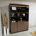 Ver imagem 6 de Estante para Escritório com Luz de LED 3 Portas com Chave Tamburato Marrom/Nogal/Preto Artany