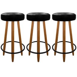 Kit 3 Banquetas Alta Couro para Balcão Cozinha Bar Preto - 1
