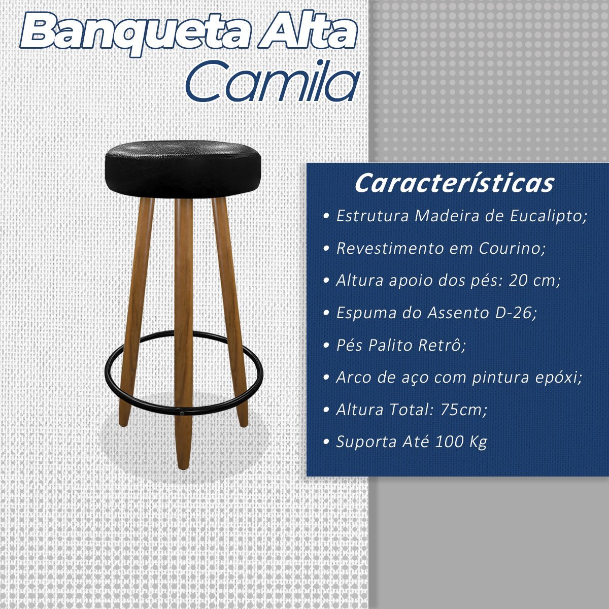 Kit 3 Banquetas Alta Couro para Balcão Cozinha Bar Preto - 4