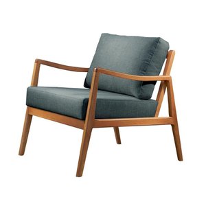 Poltrona Giulia Luxo Madeira Maciça Castellar Móbile Linho Azul Linho Azul