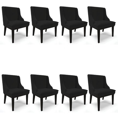 Kit 8 Cadeiras Estofadas para Sala de Jantar Base Fixa de Madeira Preto Lia Linho Preto - Ibiza