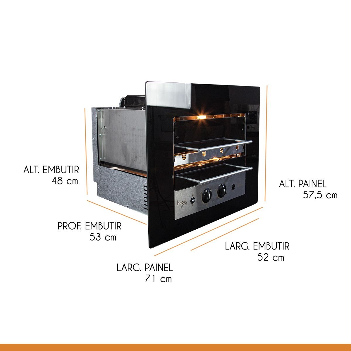 Churrasqueira Gourmet Rotativa a Gás Natural Embutir 48x52cm Aço Inox Glass Premium 04 Bivolt - Hope - 6