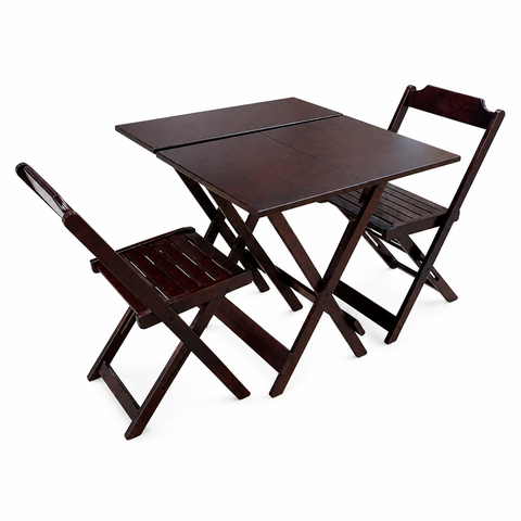 Jogo de Mesa 70x70 com 2 Cadeiras e Mesa Aparador para Area Gourmet - Imbuia