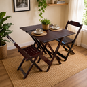 Ver imagem 3 de Jogo de Mesa 70x70 com 2 Cadeiras e Mesa Aparador para Area Gourmet - Imbuia