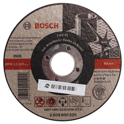 Disco de Corte Plano para Inox 4.1/2 - 26086.005.20 - Bosch Disco Corte Plano a Inox 41/2 Bosch 26.0