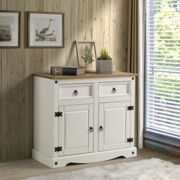 Balcão Buffet de Madeira Maciça com 2 Portas e 2 Gavetas Branco Lavado - 4