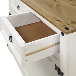 Balcão Buffet de Madeira Maciça com 2 Portas e 2 Gavetas Branco Lavado - 5