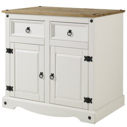 Balcão Buffet de Madeira Maciça com 2 Portas e 2 Gavetas Branco Lavado - 1