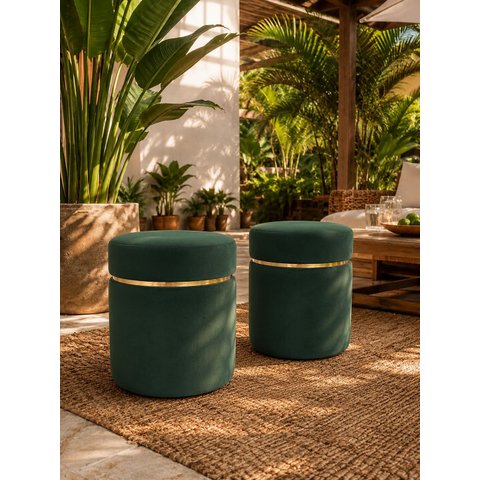 Kit Puff com Cinta Superior Dourada, Cor Verde Veludo - Let Móveis