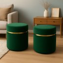 Ver imagem 1 de Kit  Puff com Cinta Dourada Superior Verde Veludo