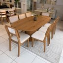 Ver imagem 1 de Conjunto Mesa Jantar 200 cm X 100 cm Tampo Barril com 8 Cadeiras Tela Palha e Assento Estofado 100%