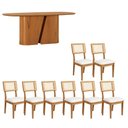 Ver imagem 2 de Conjunto Mesa Jantar 200 cm X 100 cm Tampo Barril com 8 Cadeiras Tela Palha e Assento Estofado 100%