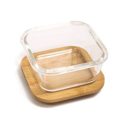 Pote 320ml de Vidro com Tampa de Bambu Quadrado Raso - Oikos - 2