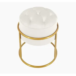 Puff Banqueta Estofado Decorativo Base de Ferro Capitonê Suede Branco do Lar Móveis e Decoração