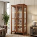 Ver imagem 1 de Cristaleira 2 Portas com Espelho e LED 100% Madeira Maciça Serena Castanho