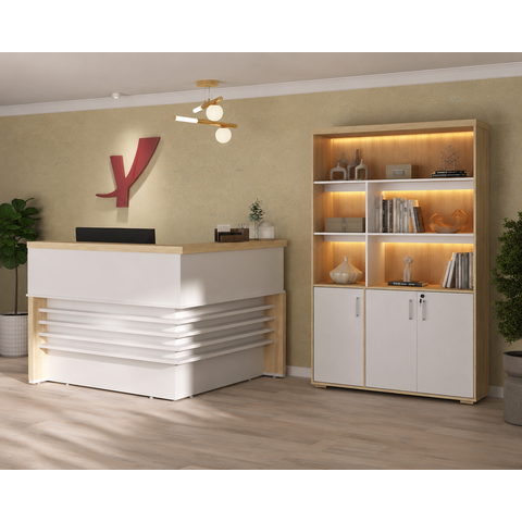 Conjunto Escritório Artany: Balcão e Estante c/ LED
