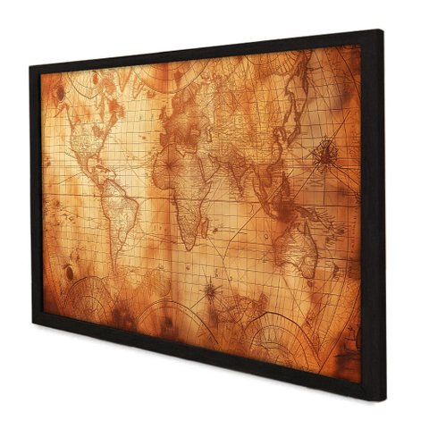 Quadro Decorativo Mapa Marítimo em Moldura Caixa Tacolado Moldura Trad 1cm Preta com Vidro 30 X 40cm