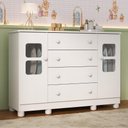 Ver imagem 1 de Cômoda Infantil 125cm 2 Portas com Vidro e 4 Gavetas Sol Multimóveis Mp4423 Branco