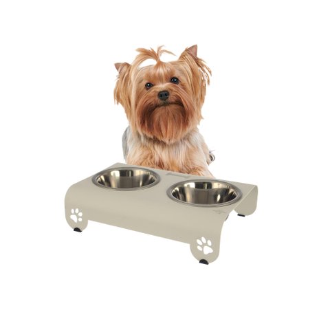 Comedouro Elevado Duplo Cão Porte Mini Branco