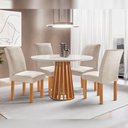 Ver imagem 1 de Mesa Kansas 100cm 4 Cadeiras Canela Tampo Redondo Plus Vidro Off White