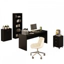 Ver imagem 7 de Conjunto Home Office 4 Peças com 1 Mesa, 1 Estante, 1 Gaveteiro e 1 Armário para Escritório Preto -