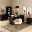 Ver imagem 1 de Conjunto Home Office 4 Peças com 1 Mesa, 1 Estante, 1 Gaveteiro e 1 Armário para Escritório Preto -